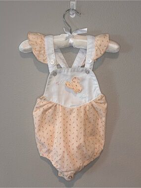 Peach Butterfly Bubble Romper with Embroidered Bib